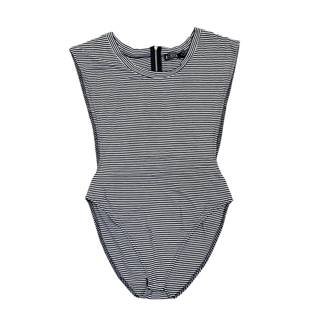 Rehab Black and Whited Striped Body Suit size Large